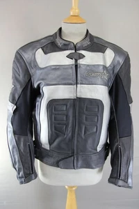 RST BLACK, SILVER & WHITE LEATHER BIKER JACKET + SHOULDER/ELBOW ARMOUR: SIZE 16 - Picture 1 of 9