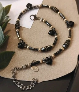 Künstlerisch! CHIPITA gemischte Materialien inkl. schwarzen Glas Tropfen Perlen 14" + Halskette! - Bild 1 von 10