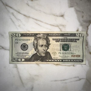 PE 02820288 $20 Repeater Bill Fancy Serial Number Twenty Dollar Star Note 2017 - Picture 1 of 1
