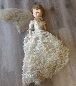 VINTAGE RUBBER DOL WITH BLUE SILVER DRESS 25 INCH TALL - Picture 1 of 6