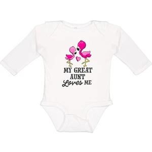 Inktastic My Great Aunt Loves Me With Two Flamingos Long Sleeve Creeper Family - Picture 1 of 5