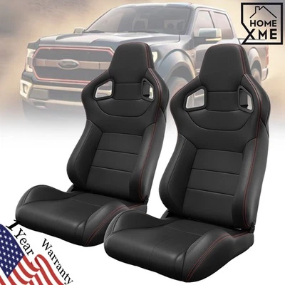 2x Universal Bucket Racing Seats Adjustable Reclinable w/ Dual-Slider for Ford - Image 1 of 4
