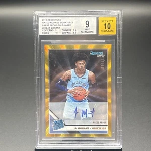 2019-20 Panini Donruss JA MORANT Rated Rookie RC Auto Gold Laser BGS 9 10 #/10 - Picture 1 of 6
