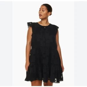 ARITZIA WILFRED SIDONIE RUFFLE LOOSE FIT MINI BOHO DRESS IN BLACK - S - Picture 1 of 10