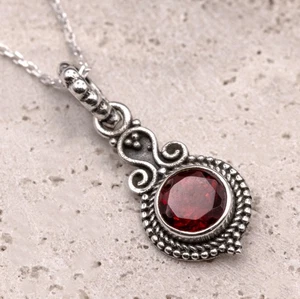 Collar colgante de plata de ley 925 con piedras preciosas de granate facetadas naturales para dama - Imagen 1 de 5