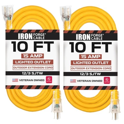 IRON FORGE CABLE 2 Pack of 10 Foot Outdoor Extension Cords - 12/3 SJTW Heavy Dut - Image 1 of 4