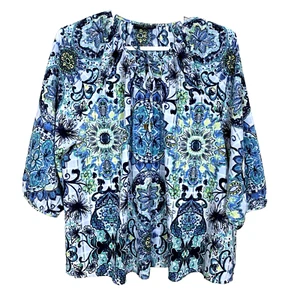 Lane Bryant Womens Blouse 18 20 Peasant Top 3/4 Sleeve Lightweight Shirt Blue - Picture 1 of 16