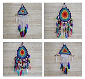 Dreamcatcher Large Rainbow Bali Natural Rattan with Wooden Beads - Picture 1 of 14