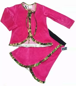 KidCosmic Set Girl 5 Pink Velour Camouflage Ruffle Long Sleeve Skirt Top USA Y2K - Picture 1 of 10
