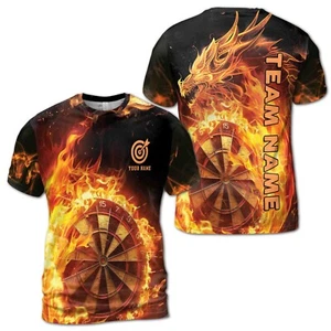 Personalized Darts Team Fire Dragon Pattern Men's T-shirt S-5XL - Picture 1 of 4