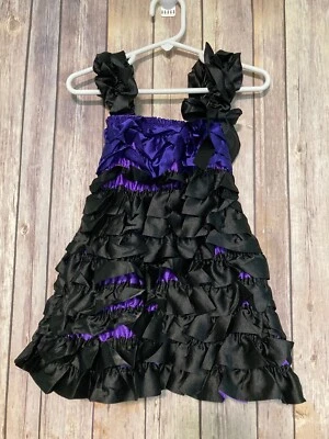 Niñas Princesa Inspirado Maléfica Satén Volantes Vestido Disfraz 2XL XXL 4/5  Foto 1 de 2