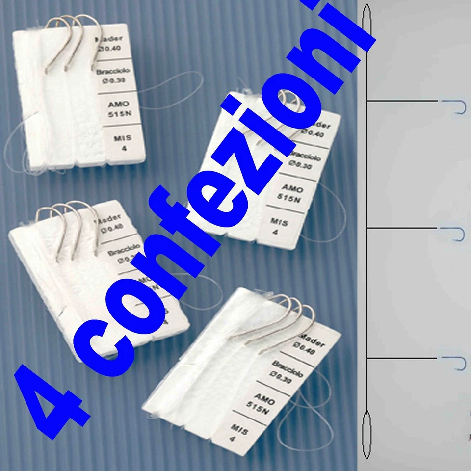 4 montature pronte pesca surfcasting bolentino 3 ami terminali braccioli mare  - Immagine 1 di 1