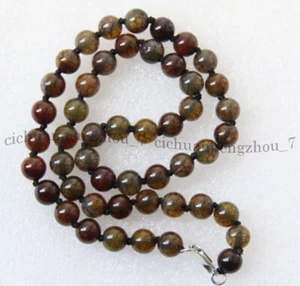 Natural 8mm Yellow Dragon Veins Agate Round Gemstone Beads Necklace 18'' - Picture 1 of 6