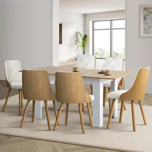 Oikiture 160cm Extendable Dining Table with 6PCS Dining Chairs PU Leather White - Picture 1 of 10
