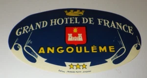 Grand Hotel de France Angouleme Luggage Label Decal Vintage 1963 UNUSED - Picture 1 of 3