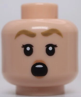 Lego Cabeza Mujer Bronceado Oscuro Cejas Turrón Labios Sonrisa Sorprendida Abierta Boca Redonda Foto 1 de 2