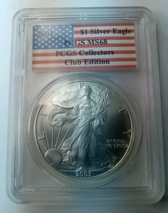 2003 Silver Eagle $1 PCGS MS68 Collectors Club Edition - Picture 1 of 3