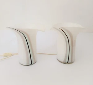 ♥ VEART COPPIA DI LAMPADE ABAT-JOURS CALLA IN VETRO DI MURANO BIANCO A FASCE - Imagen 1 de 11