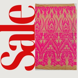 Damask Design Sequins Embroider 4 Way Stretch Mesh Fabric By Yard - Picture 1 of 4