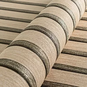 3d-Tapete Holzoptik Beige Gold glänzende Streifen Holzpaneele Wand-Vliestapete - Bild 1 von 5