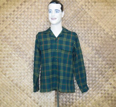 Vintage Green & Red Stripe 1960's Wool Checked Shirt, Pendleton Type, Rockabilly - Image 1 of 4