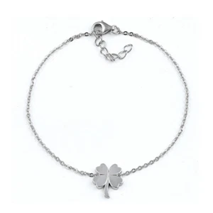 Solid Sterling Silver Four-Leaf Clover Casual Adjustable Bracelet New - Picture 1 of 3