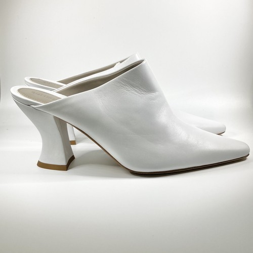 Nuovo Bottega Veneta mules in pelle bianca con mandorle 75 mm misura 39 5 EU 9 5US MSRP: $ 890