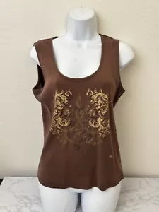 Gloria Vanderbilt Tank Top Womens XL Brown Black Paisley Ribbed Pullover A - Picture 1 of 4