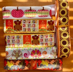 6 Pumpkins Thanksgiving Turkey Ribbons Leaves Sunflowers Grosgrain Craft Lot - Picture 1 of 2
