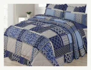 Patchwork Vintage Reversible Bedspread 3 Piece Quilt Bed Comfort Set Double size - Picture 1 of 3