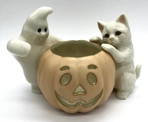 Lenox Peek-A-Boo Friends 2002 gato fantasma Jack-O-Lantern calabaza votiva Halloween - Imagen 1 de 11