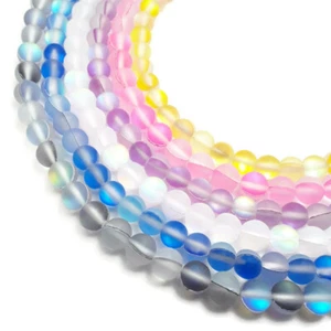 Frosted Mystic Aura Gray/White/Blue/Yellow/Pink/Purple Beads 7mm 8mm 13" Strand - Picture 1 of 9