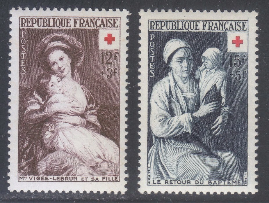 France 1953 MNH Mi 984-985 Sc B282-B283 Paintings by Louis Le Nain.Red Cross ** - Image 1 of 2