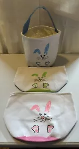 EASTER Bunny Basket Canvas Totes For Kids - SET OF 3 - 9x9x6 NEW - Picture 1 of 5
