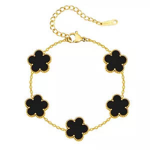 Armband schwarz Blumen 18 Karat vergoldet Edelstahl - Bild 1 von 6