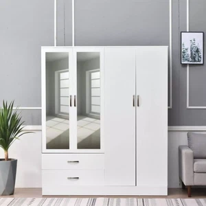 Moderno Juego de Muebles de Dormitorio 4 Puertas 2 Cajones Espejo Armario Riel Colgante - Imagen 1 de 14