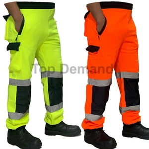 Mens Hi Viz Fleece Work Wear Bottoms Safety Sweat Pants Combat Trousers Joggers - Picture 1 of 5