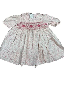 Vintage Dress For Baby Girl Pink White Smocked Dress No Tags Zipper Tie - Picture 1 of 6