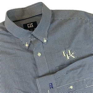 Cutter And Buck UK Kentucky Wildcats Blue Plaid Button Down Dress Shirt Sz Med. - Picture 1 of 7