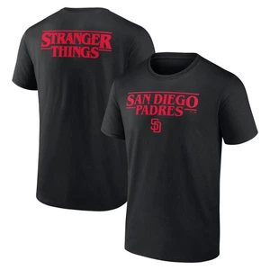 Men's Black San Diego Padres Stranger Things Logo Lockup T-Shirt - Picture 1 of 3