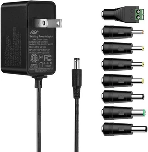 Tonton 12V 1A 10ft AC/DC Long Power Supply Adapter Cord 12W Wall 1A+8Tips - Afbeelding 1 van 9