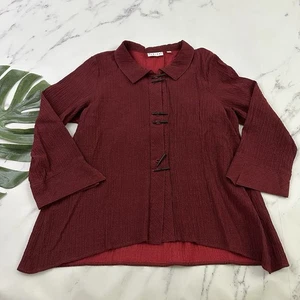 Blusa Top Habitat para Mujer con Botones Talla M Rojo Oscuro Manga 3/4 Cuadrada Lagenlook - Imagen 1 de 12