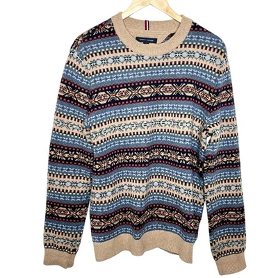 Tommy Hilfiger Fair Isle Wool Blend Sweater Mens Size L Colorful Crewneck Ski - Image 1 of 4