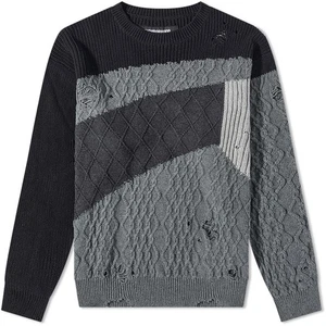 Mens Neighborhood Patchwork Crew Knit in Black RRP£275 Size:Small - Picture 1 of 1