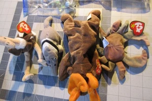 Beanie Babys Claude (Krabbe) Schokolade, Ameisenfresser, Strauß, Beutel Murmeln vorher - Bild 1 von 14