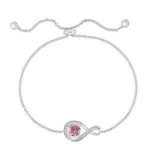 Piedra Natal Octubre - Pulsera Bolo Infinito Circonita Cúbica Tormalina Rosa - Imagen 1 de 3
