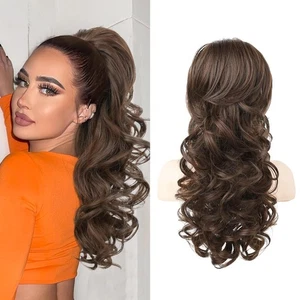 Seikoa 22" gewellt lockig Kordelzug Pferdeschwanz Haarverlängerung dick Clip-In braun - Bild 1 von 2