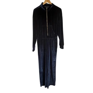 Fabletics XL Blue Velvet Jumpsuit Long Sleeve Zip Up Lounge Casual One Piece - Picture 1 of 8
