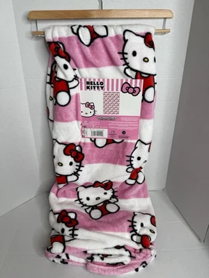 Manta Hello Kitty de Sanrio con lazos y rayas tacto de seda 50 x 70 pulgadas Foto 1 de 2