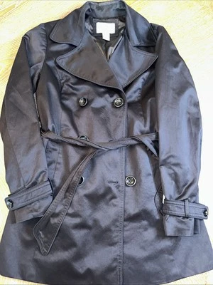 Gabardina corta doble White House Black Market talla XS negra clásica Foto 1 de 4